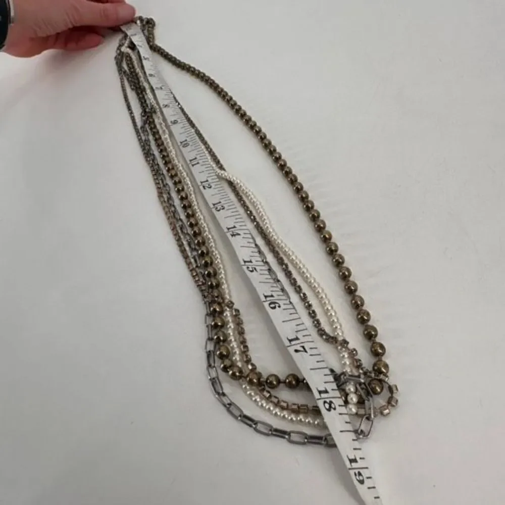 Chico’s layered rhinestone and‎ faux pearl multi-strand two tone necklace